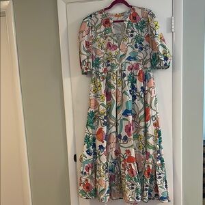 Oliphant Zinnia Floral Multicolor puff Sleeve maxi Dress